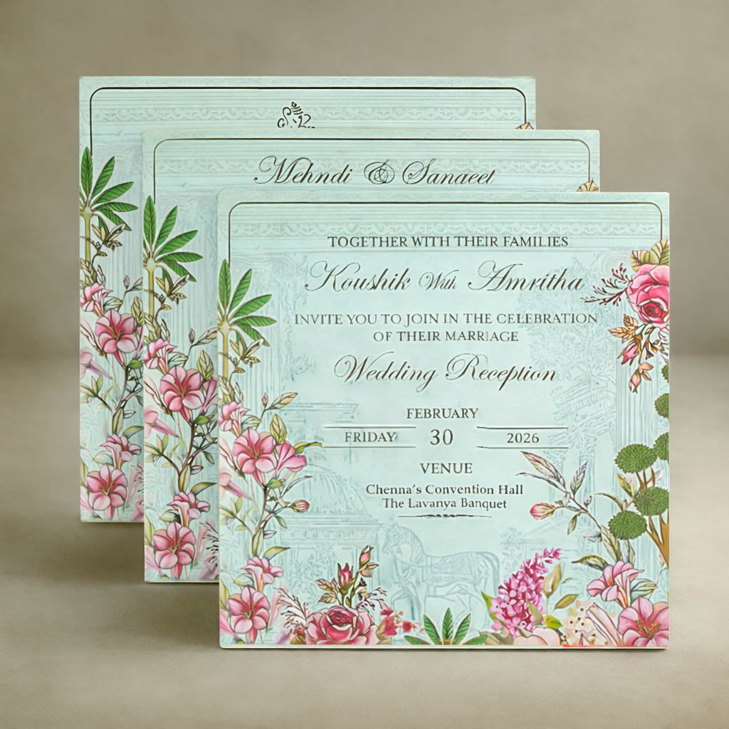 Blue Pink Floral Luxury Invitation Box-KNLW202531