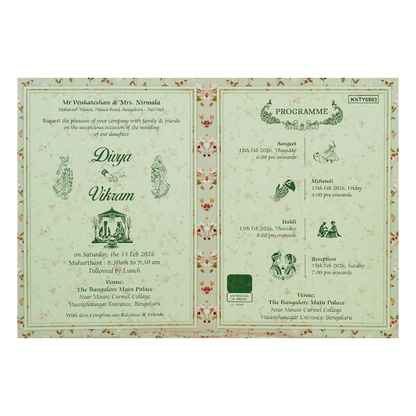 Green Floral Nameplate Door Invitation Card-KNTY6803