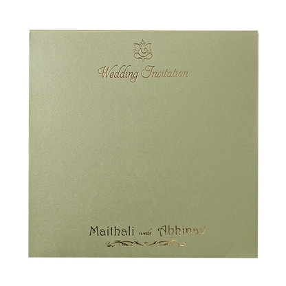 Green Floral Gatefold Padded Wedding Card-KMMWD1163
