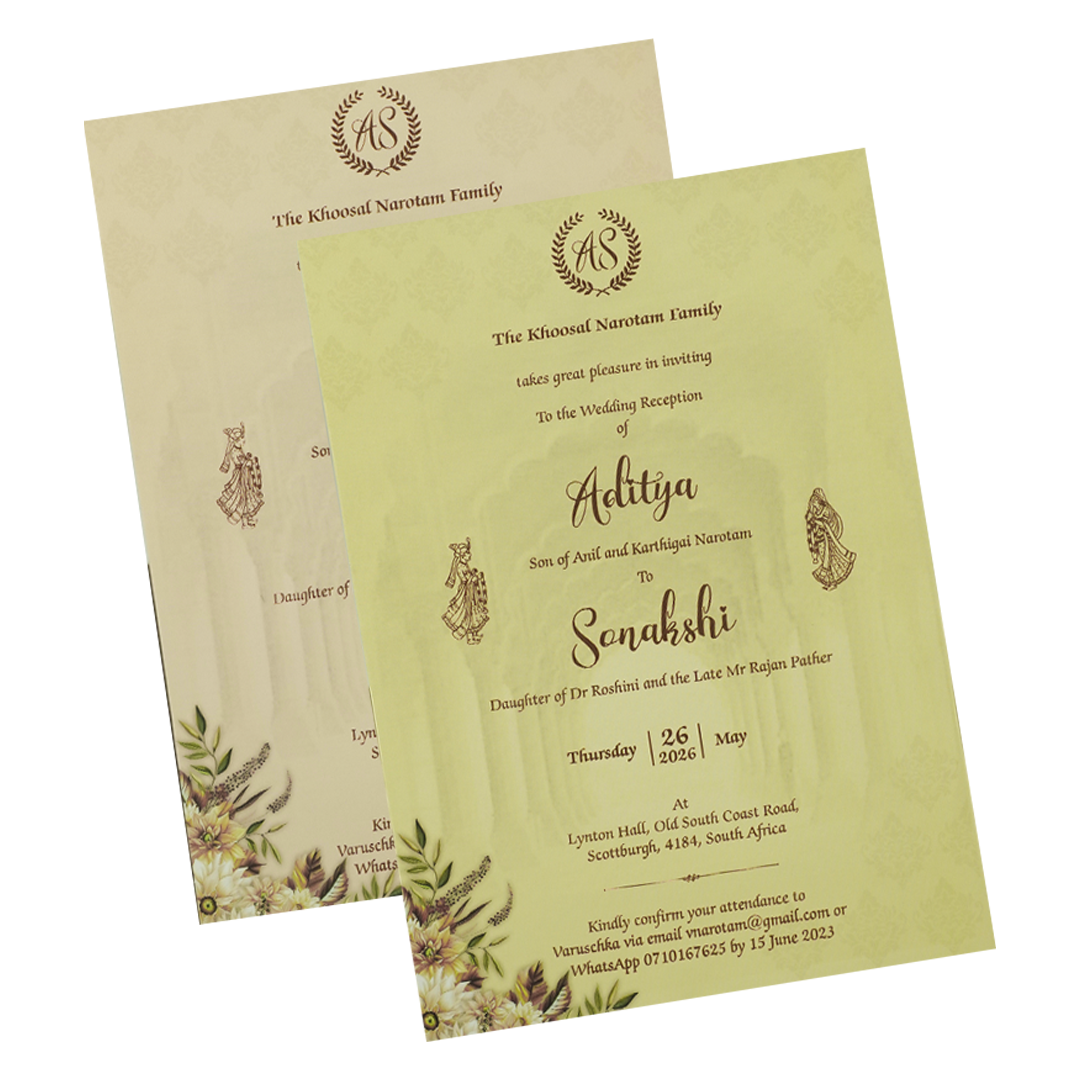 Cream Floral Palace Arch Padded Wedding Card-KRE26540