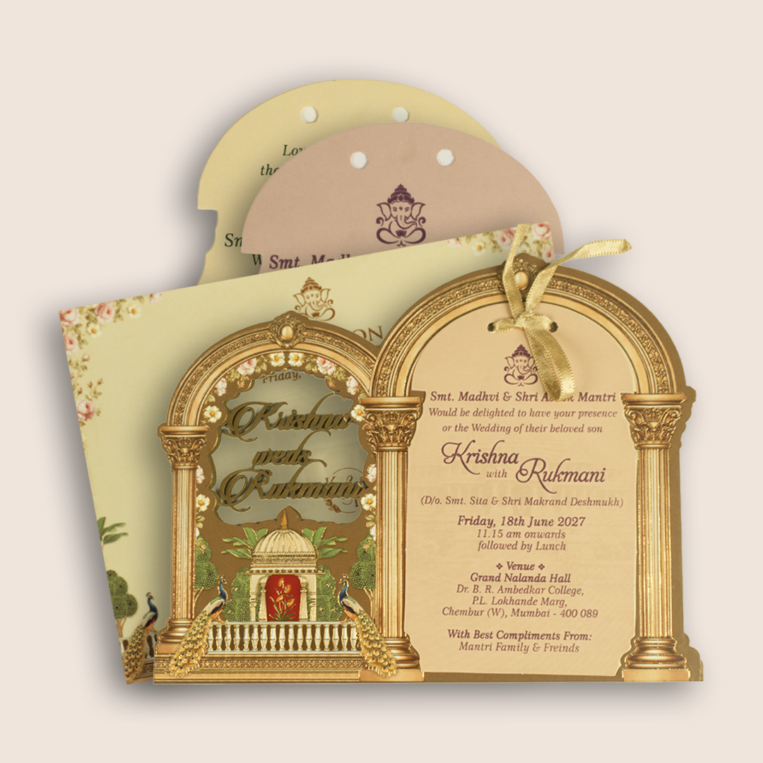 Cream Floral MDF Laser Cut Invitation Card - KJTS1906