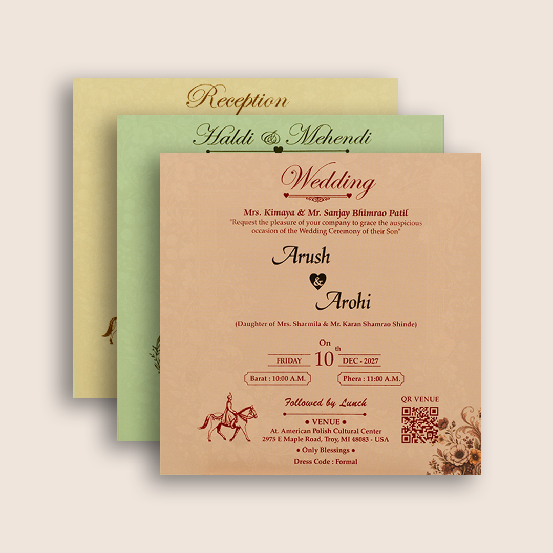 Brown Embossed Floral Door Style Padded Wedding Card - KSH18720