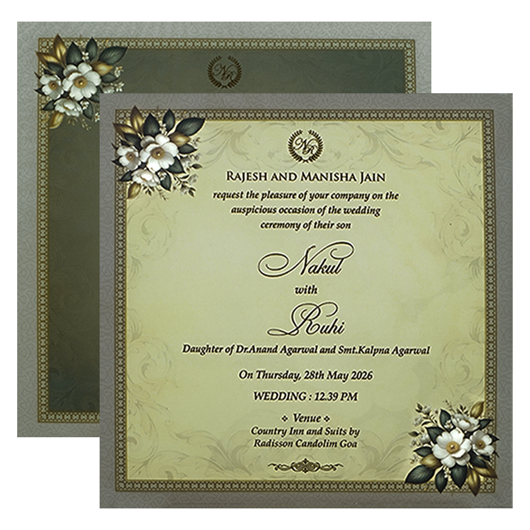 Blue Floral Padded Wedding card-KRE27950
