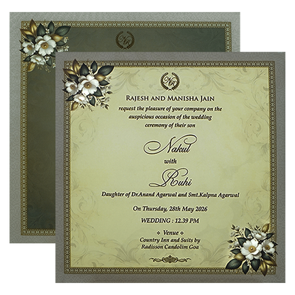 Blue Floral Padded Wedding card-KRE27950