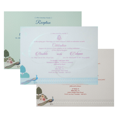 Cream Peacock Laser Cut Wedding Card-KJTS3682