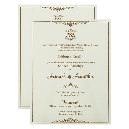 White Gold Ganesha Wedding Card-KSI64800