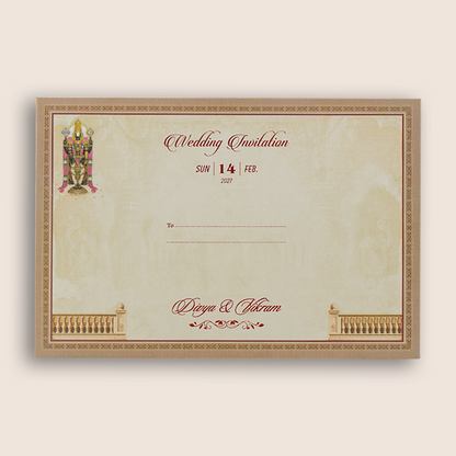 Brown Royal Lord Balaji Padded Wedding Card - KNAK4707