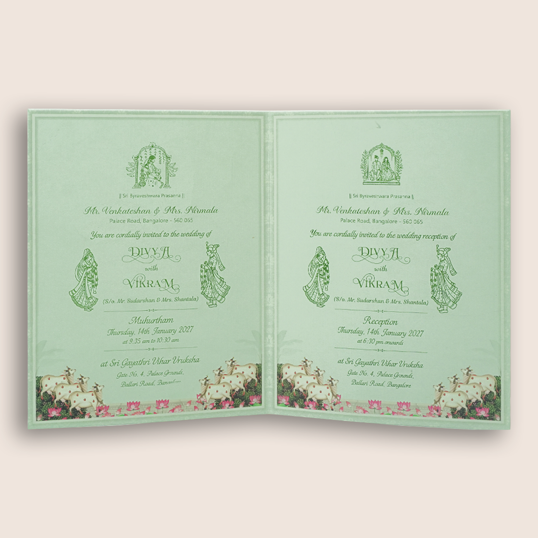 Green Floral Lord Balaji Padmavathi Wedding Card-KNKJ1158