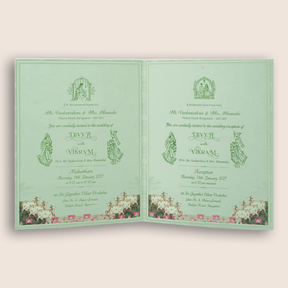 Green Floral Lord Balaji Padmavathi Wedding Card-KNKJ1158
