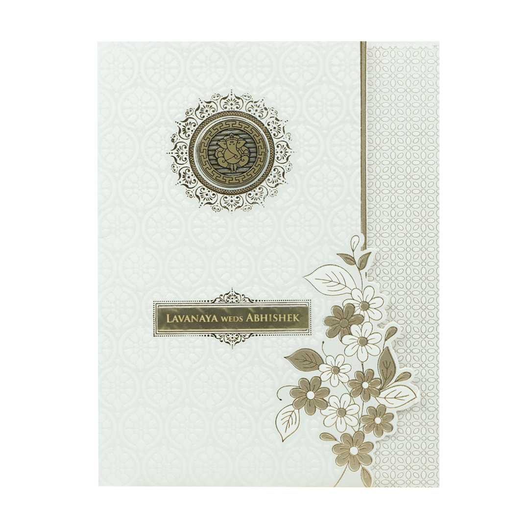 White Embossed Monogram Floral Wedding Card-KRE26940