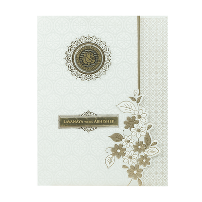 White Embossed Monogram Floral Wedding Card-KRE26940