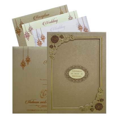 Gold Embossed Floral Padded Wedding Card-KRB09670