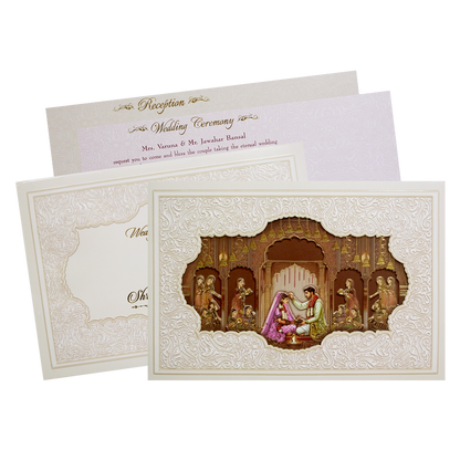 Check out White Laser Cut Padded Royal Marriage Ceremony Wedding Card at best price. ?WhatsApp Support ?Express Delivery.