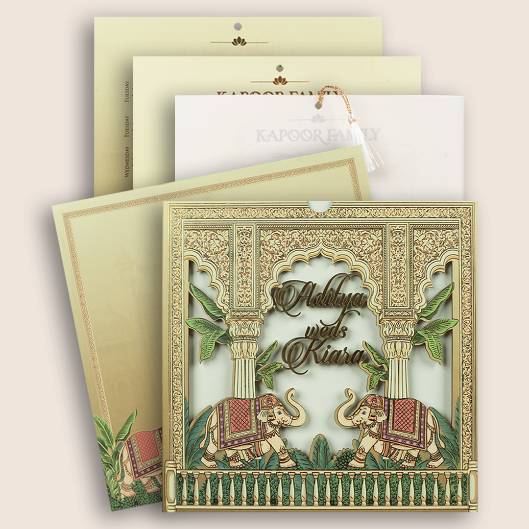 Pastel Brown Elephant Laser Cut Invitation Card - KFR17110