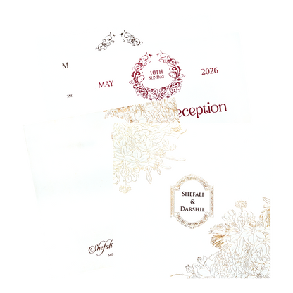 White Gold Floral Embossed Wedding Invitation Card-KPR06570