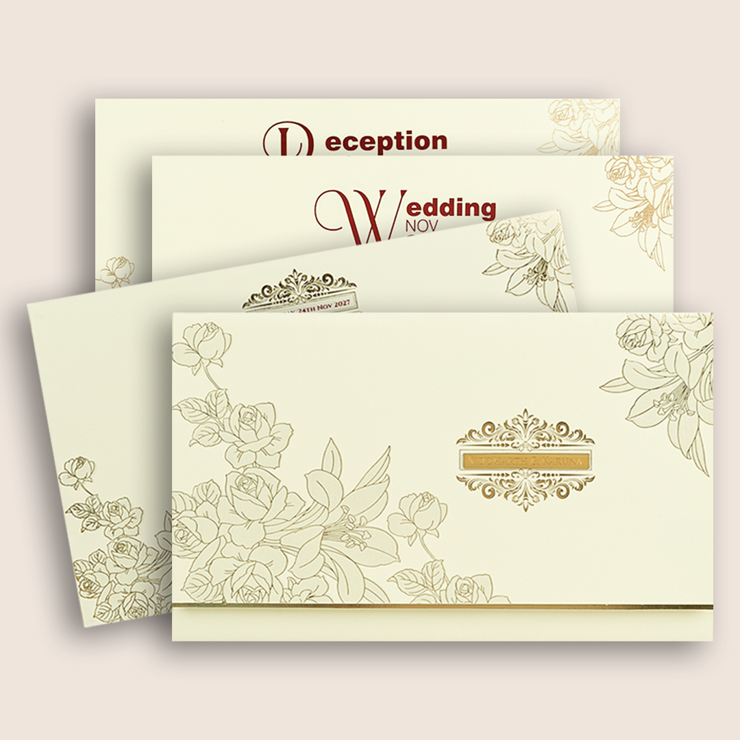 Cream Embossed Floral Marriage Card - KPR010300
