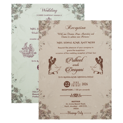 Vintage Green Rose Wedding Card-KJTS1772