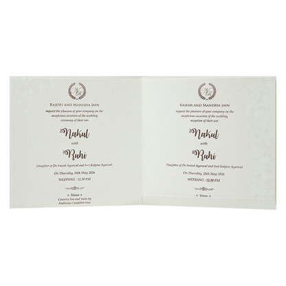 White Ganesha Umbrella Embossed Wedding card-KRE28530