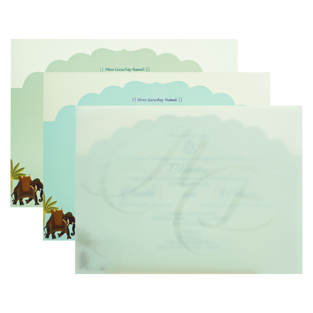 Green Palace Arch Royal Elephant Wedding Card-KJTS3679