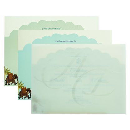 Green Palace Arch Royal Elephant Wedding Card-KJTS3679