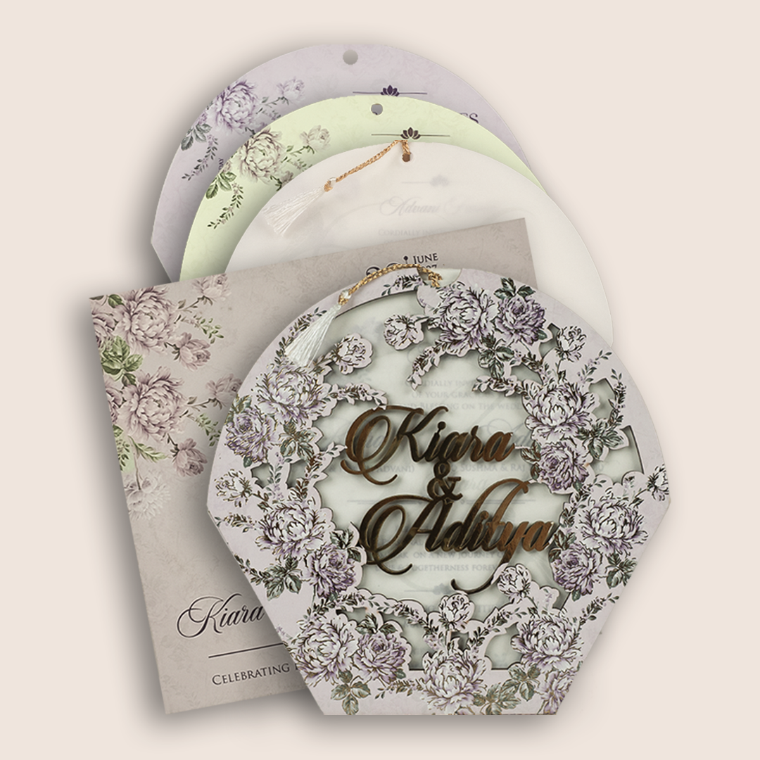 Lavender Floral MDF Laser Cut Wedding Card - KFR17150