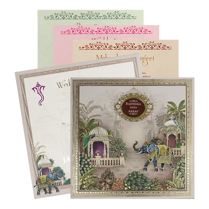 Cream Elephant Palace Padded Wedding Card-KSH72620