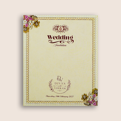 Brown Vintage Floral Pattern Wedding Card - KNKN6322