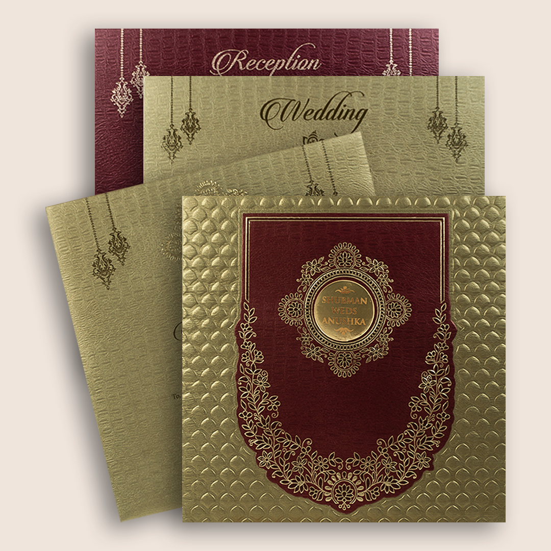 Gold Floral Embossed Wedding Invitation - KRB10131