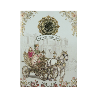 Grey Royal Carriage Wedding Card-KNKC4091