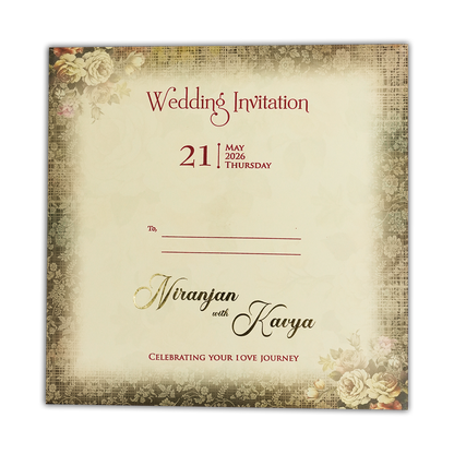 Cream Floral Padded Wedding Card-KSH72670