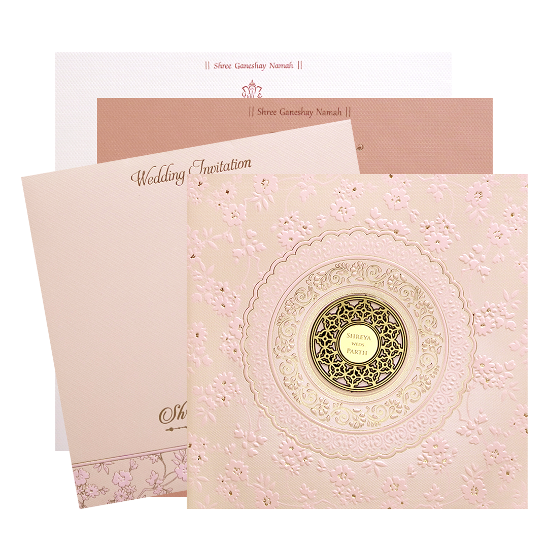 Pink Floral Padded Wedding Card - KMMWD1122