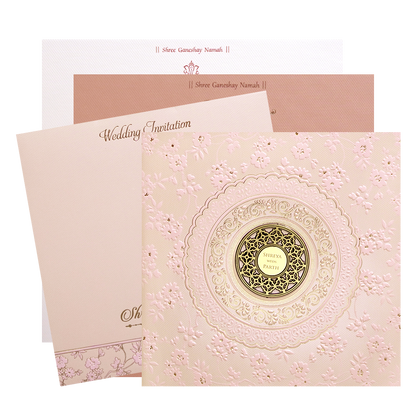 Pink Floral Padded Wedding Card - KMMWD1122