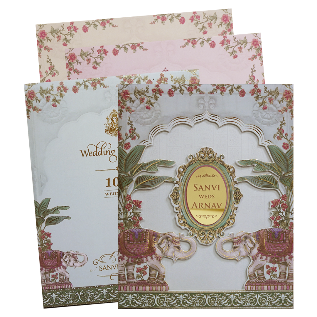 Mint Green Padded Elephant Wedding Card- KVN07720