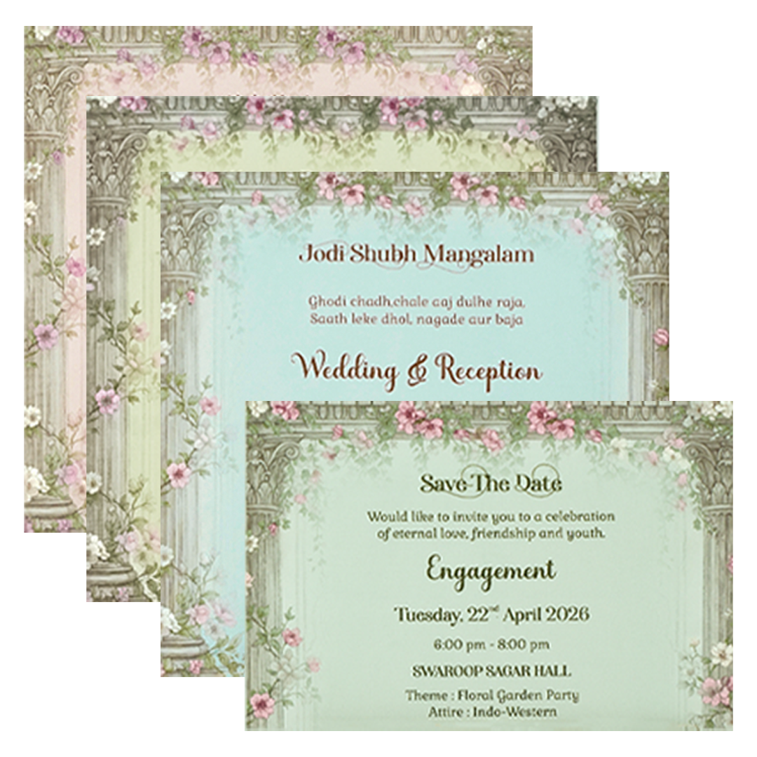 Pink Arch Floral Wedding Card-KSI65130