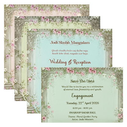 Pink Arch Floral Wedding Card-KSI65130