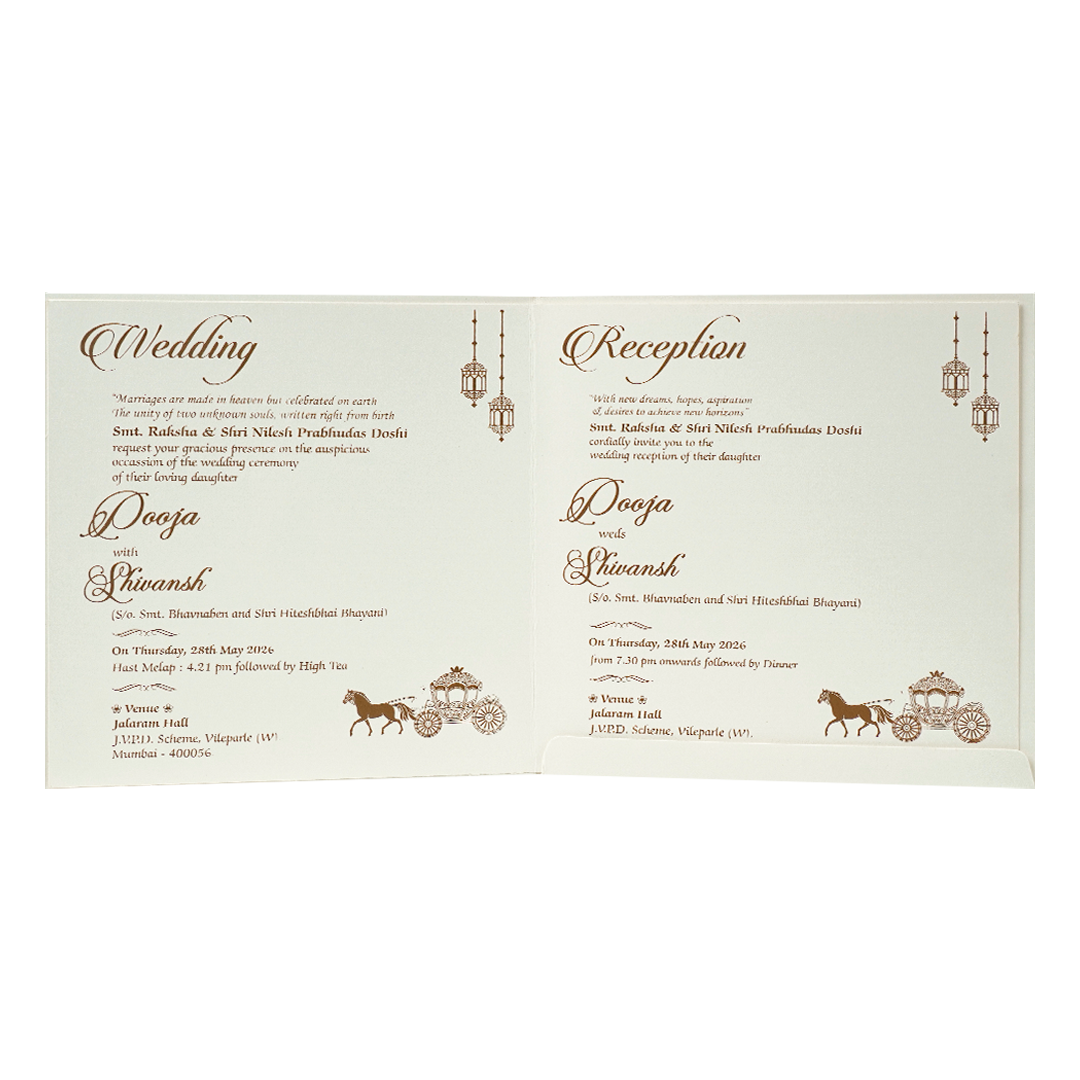 White Ganesha Elephant Wedding Card-KRE27740