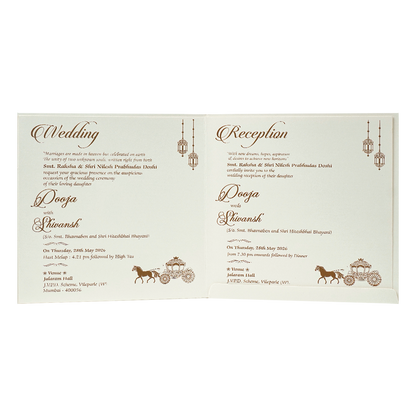 White Ganesha Elephant Wedding Card-KRE27740