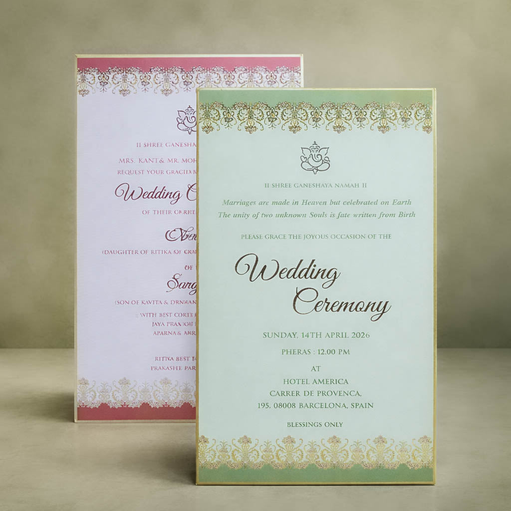 Green Emblem Wedding Invitation Box-KMMEX8390