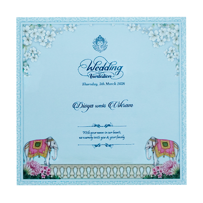 Blue Temple Elephant Wedding Card-KNKD8112