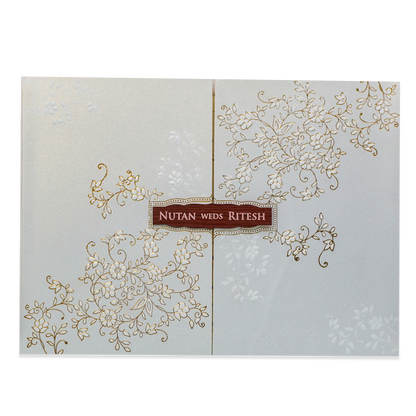 White Gold Floral Door Style Padded Wedding Card - KRE25880