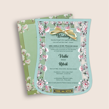 Pastel Green Laser Cut Floral wedding Card - KVN07830