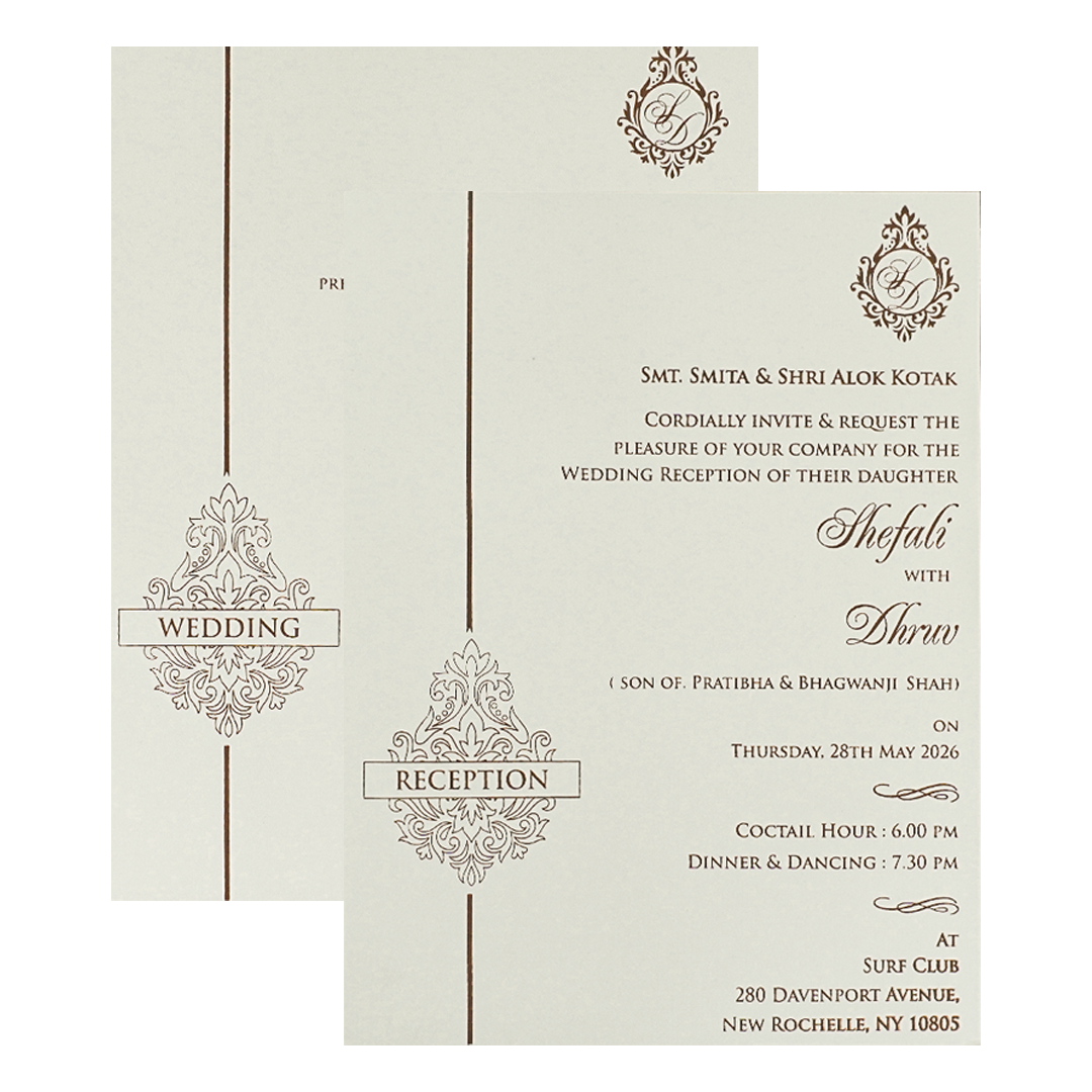 White Ganesha Embossed Padded Wedding Card-KRE28160
