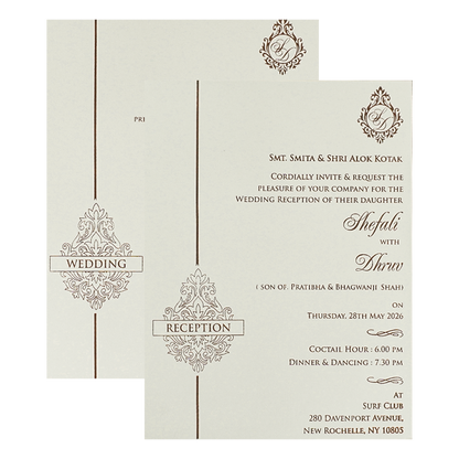 White Ganesha Embossed Padded Wedding Card-KRE28160