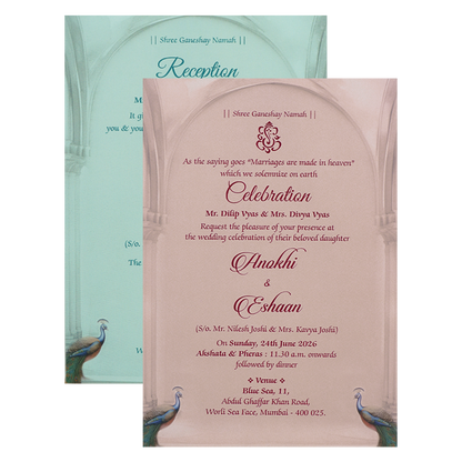 Cream Peacock Arch Luxury Padded Wedding Card-KJTS3677