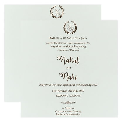 White Gold Arch Elephant Padded Wedding card-KRE28280