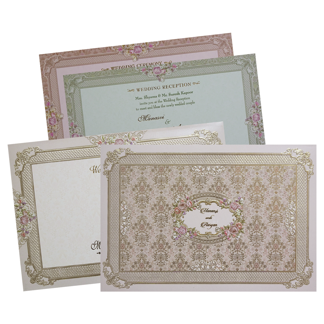 Cream Gold Floral Padded Wedding Card- KMMWD1144