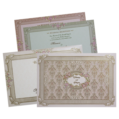 Cream Gold Floral Padded Wedding Card- KMMWD1144
