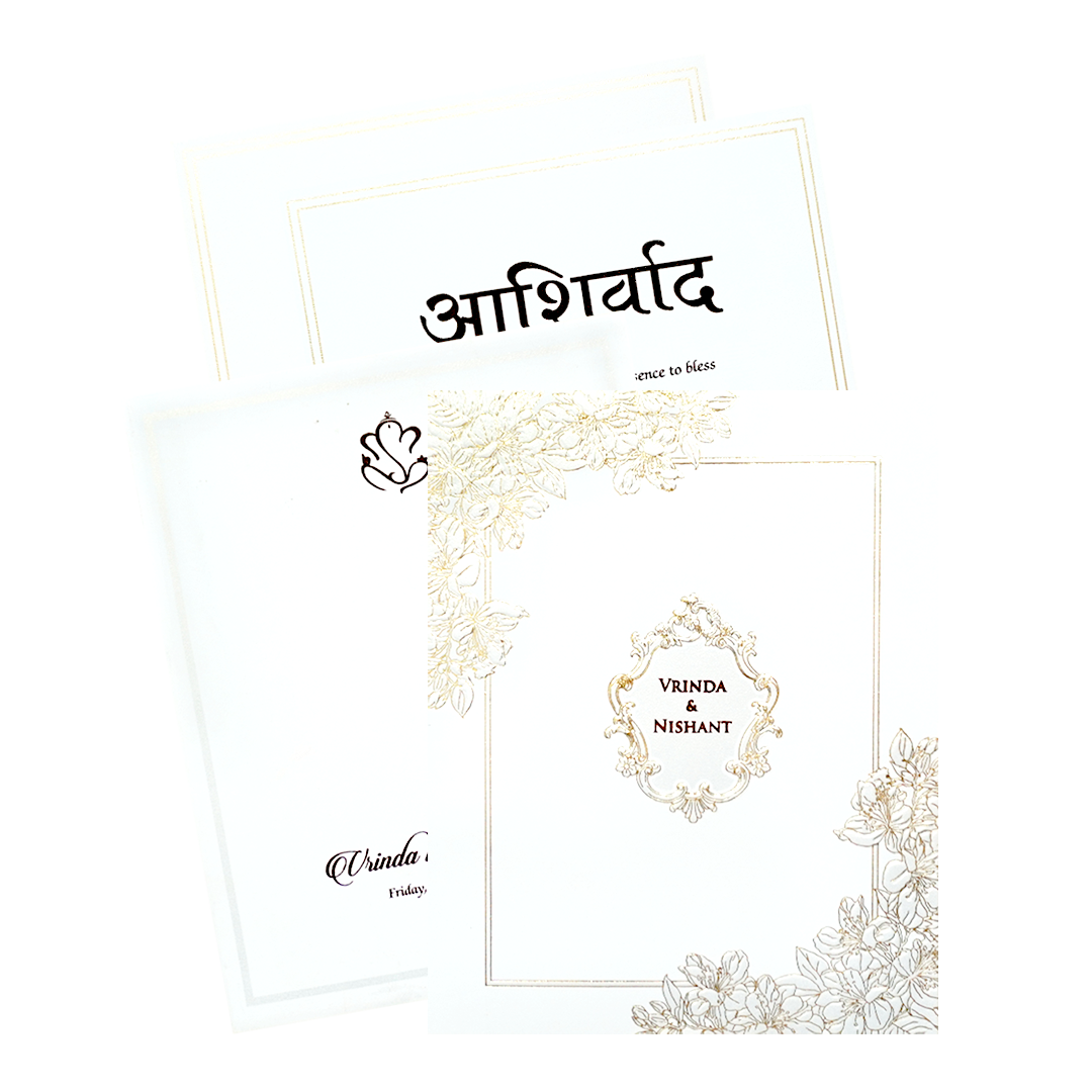 White Embossed Floral Elegance Wedding Card-KPR06630