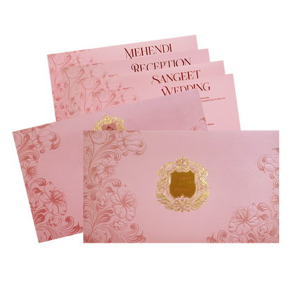 Blush Pink Floral Crest Wedding Invitation Card-King of Cards