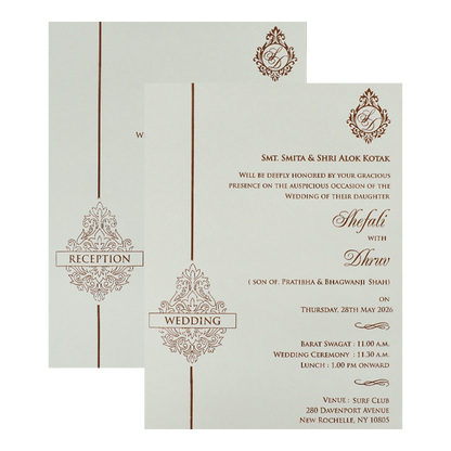 White Gold Foil Floral Padded Wedding card-KRE28240